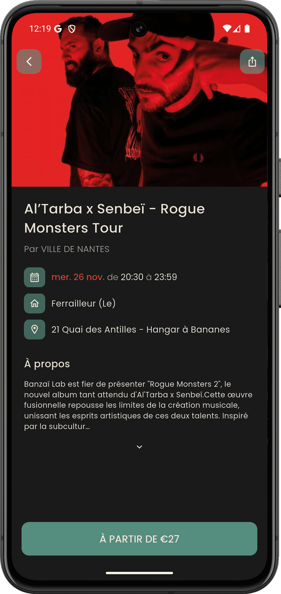 Écran détail d'un événement HelloJani